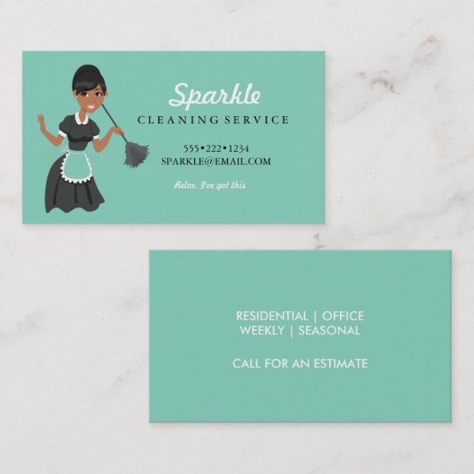 Schoonmaakster Service Karakter Featherduster Busi Visitekaartje (Voorkant / Achterkant)