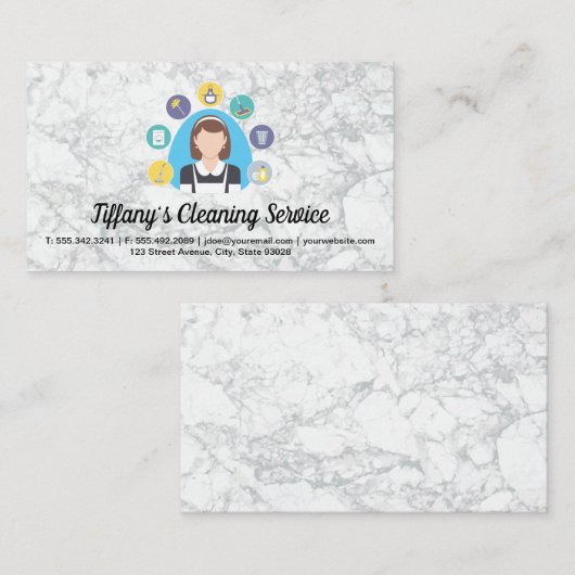 Schoonmaakster Service Pictogrammen | Marmeren ach Visitekaartje (Voorkant / Achterkant)
