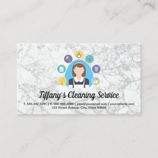Schoonmaakster Service Pictogrammen | Marmeren ach Visitekaartje (Voorkant)