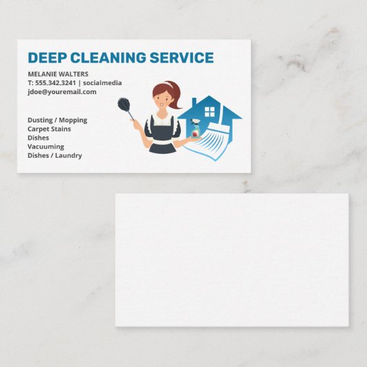 schoonmaakster | Stof en reinigingsspray Visitekaartje (Voorkant / Achterkant)