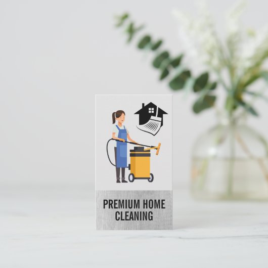 schoonmaakster | Vacuümbezem Visitekaartje (Staand voorkant)