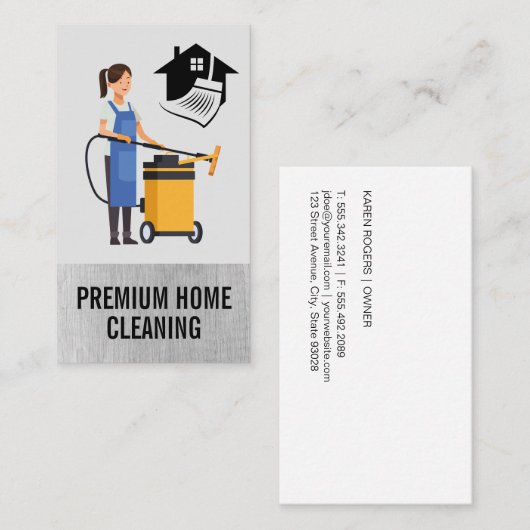 schoonmaakster | Vacuümbezem Visitekaartje (Voorkant / Achterkant)