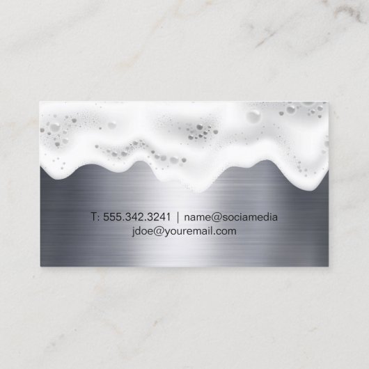 schoonmaakster | zeepschuim | metallische achtergr visitekaartje (Achterkant)