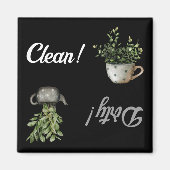 Schoonmaakwasmachine en vuile tulp zwarte keuken magneet (Voorkant)