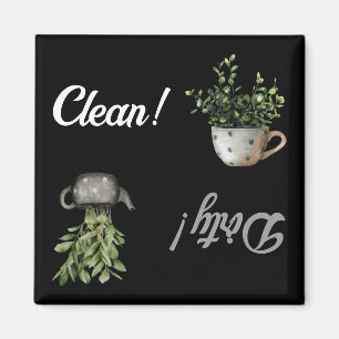 Schoonmaakwasmachine en vuile tulp zwarte keuken magneet