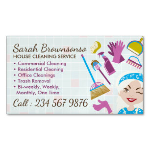 Schoonmaken Blonde Janitorial Lady Tegel Wassen Magnetisch Visitekaartje