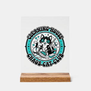 Schoonmaken Huis Chaos Kat Dierenliefhebber Shirt Acryl Bord