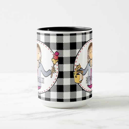 Schoonmaken Lady Cartoon gepersonaliseerd dank u c Mok (Midden)