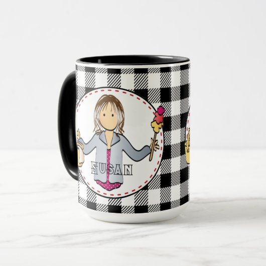 Schoonmaken Lady Cartoon gepersonaliseerd dank u c Mok (Voorkant links)