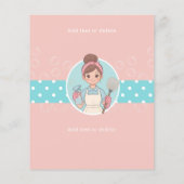 Schoonmaken Lady Cartoon roze en Blauwgroen polka  Flyer (Achterkant)