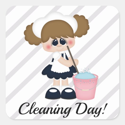 Schoonmaken Lady Maid Mop Bucket Planner Sticker (Voorkant)