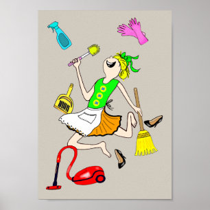 Schoonmaken met een lach. poster