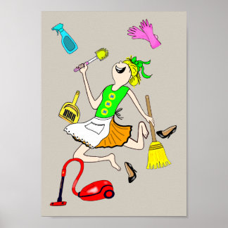 Schoonmaken met een lach. poster