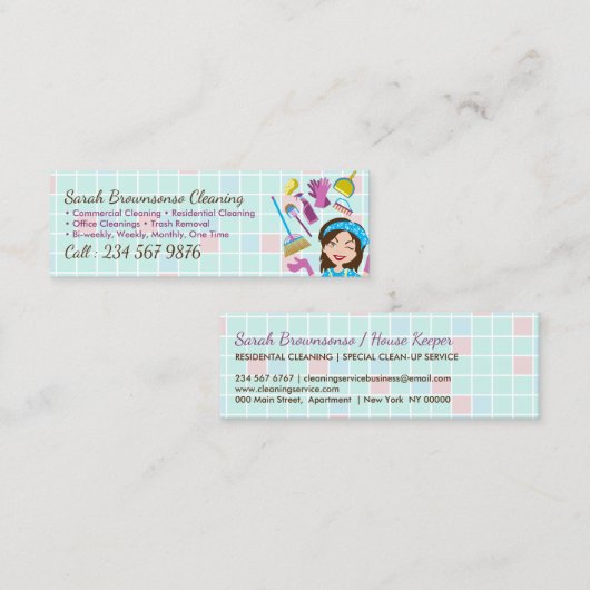Schoonmaken van de Janitorial Lady Keeper Kitchen  Mini Visitekaartje (Voorkant / Achterkant)