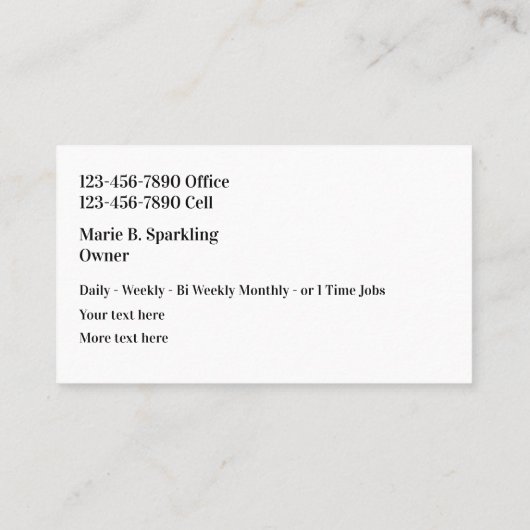 Schoonmaken van dubbelzijdige Visitekaartjes in kl (Achterkant)