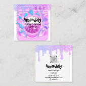 Schoonmakende Kantoor Logo QR-code Roze Vierkante Visitekaartje (Voorkant / Achterkant)