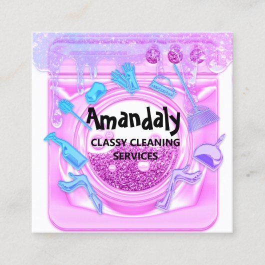 Schoonmakende Kantoor Logo QR-code Roze Vierkante Visitekaartje (Voorkant)