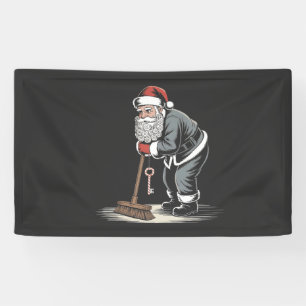 Schoonmaker Claus Kerstmis Huismeester Xmas Spandoek