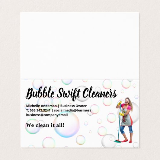 Schoonmaker met Beam Smiling | luchtbellen Visitekaartje (Buitenkant ongevouwen)