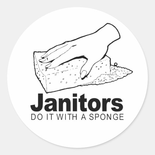 Schoonmakers doen het met een spons ronde sticker (Voorkant)