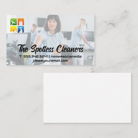 Schoonmakers werkzaam op kantoor visitekaartje (Voorkant / Achterkant)