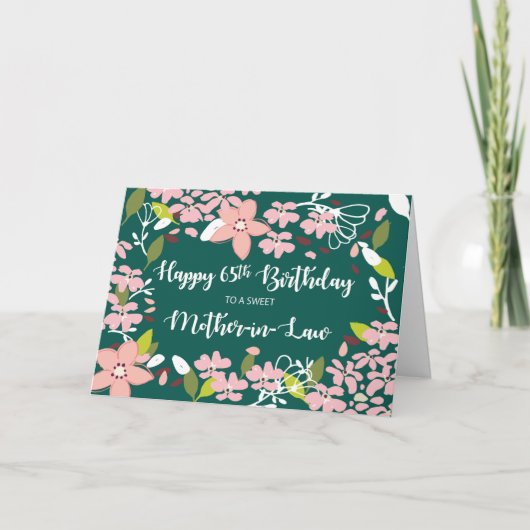 schoonmoeder 65th Birthday Green Flowers Kaart (Voorkant)
