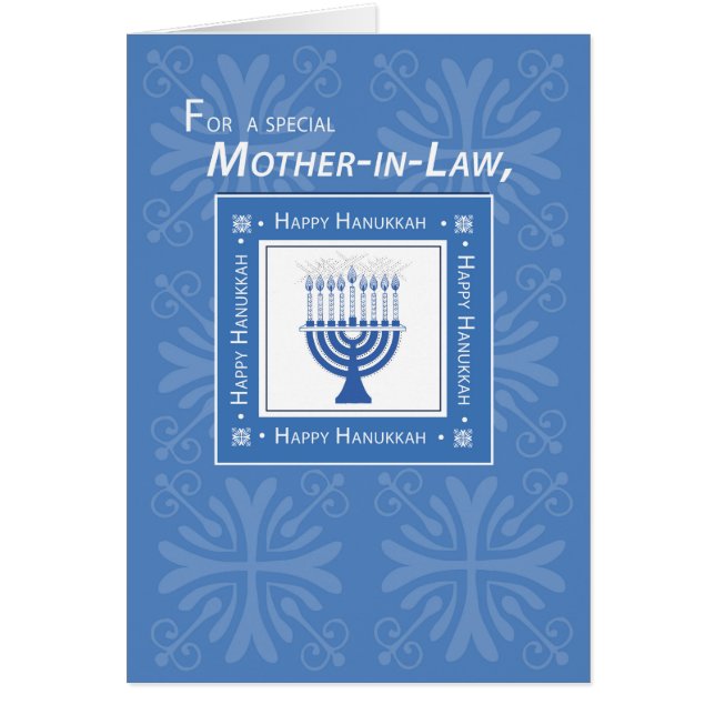 schoonmoeder Hanukkah Wishes Blue Menorah (Voorkant)