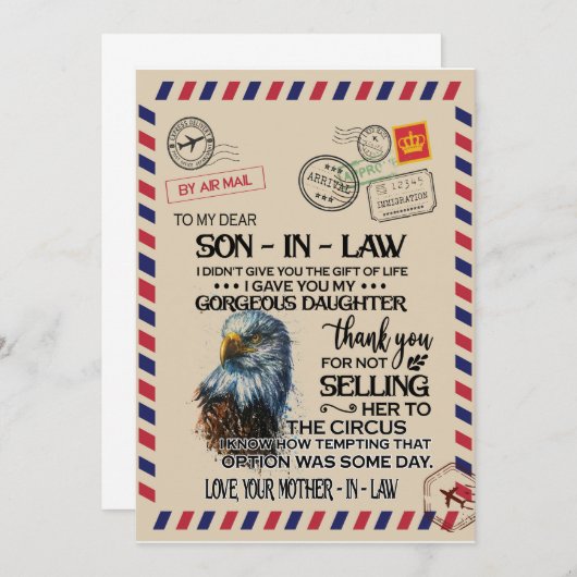 Schoonzoon | Aan mijn lieve schoonzoon van moeder Kaart (Voorkant / Achterkant)