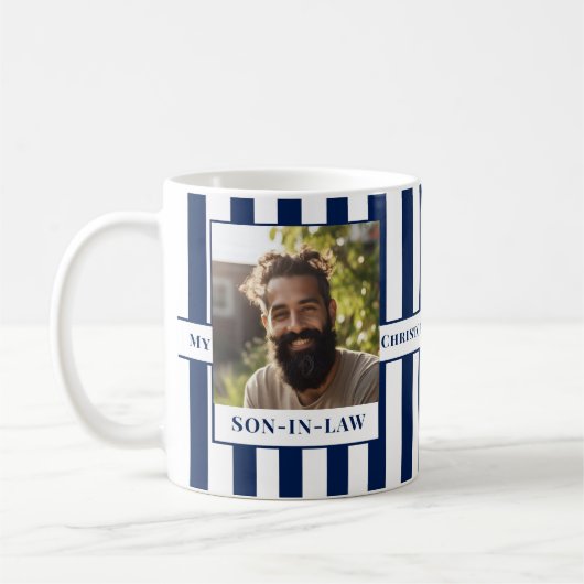 Schoonzoon, Naam, Boodschap, Foto, Stripe Mok C41 (Links)