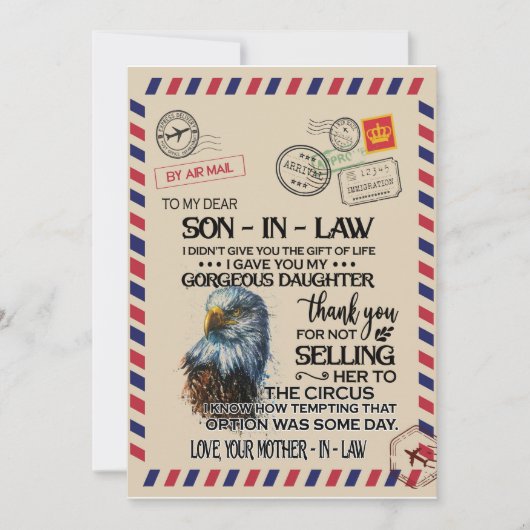 Schoonzoon | Voor mijn lieve schoonzoon van moeder Kaart (Voorkant)