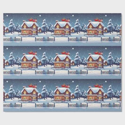 Schoorsteen Santa Wrapping Papier (Vlak)