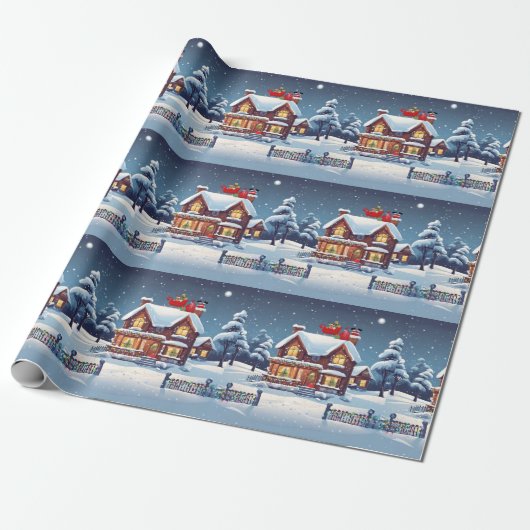 Schoorsteen Santa Wrapping Papier (Uitgerold)