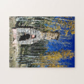 Schoorsteenruïne onder Herfst Aspens Bomen Foto Legpuzzel (Horizontaal)