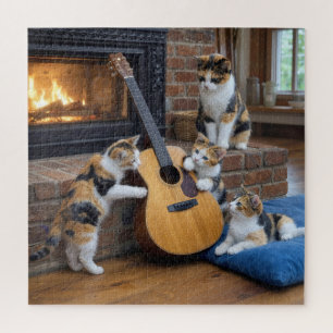 Schootkat met Kittens en Gitaar Legpuzzel