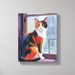 Schootse kat | Aquarel vensterbank huisdier Canvas Afdruk