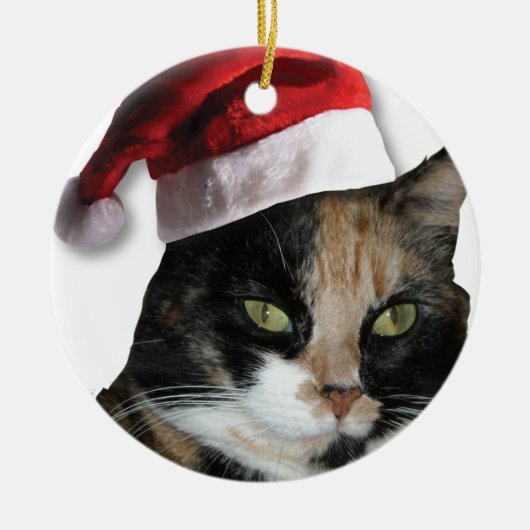 Schootse kat met een kerstmannenhoed keramisch ornament (Voorkant)