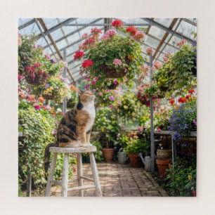 Schootse kat op een kruk in een kas legpuzzel