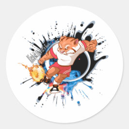 Schop het alsof het warm is. cartoon voetbal ronde sticker