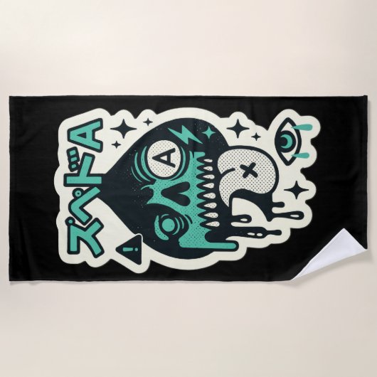 Schoppen Aas — Drip-Schedel Katakana Strandlaken (Voorkant)