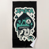 Schoppen Aas — Drip-Schedel Katakana Strandlaken (Voorkant)
