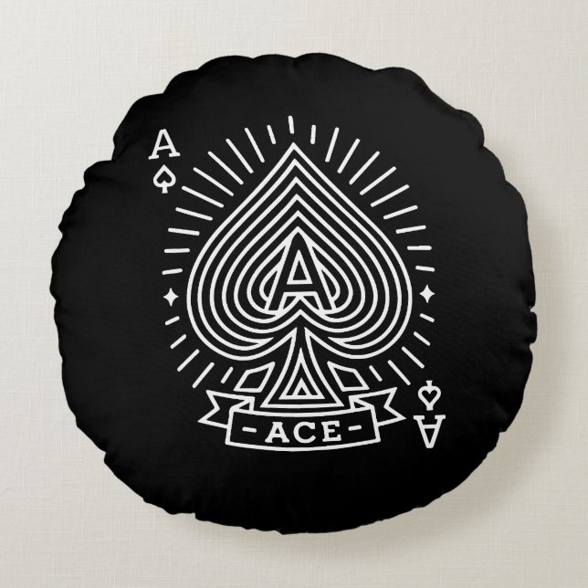 Schoppen Aas — Monoline Sunburst Embleem Rond Kussen (Voorkant)