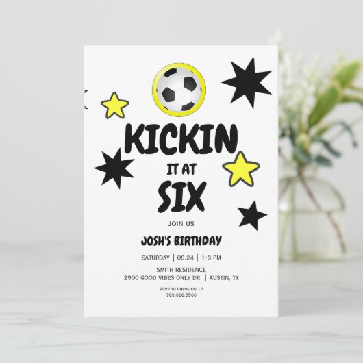 Schoppen op Six 6th Soccer Birthday Party Kaart (Staand voorkant)