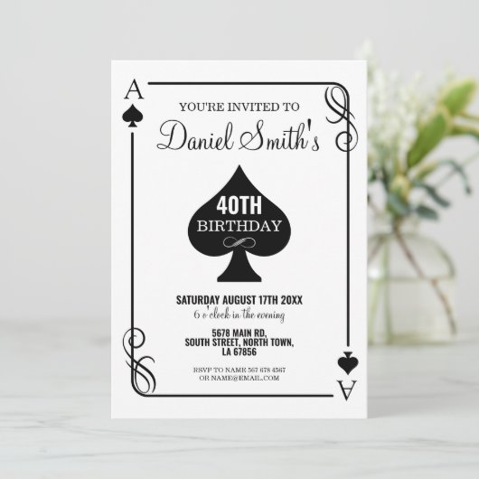 Schoppen Speelkaart Verjaardag Aas Vegas Casino Kaart (Staand voorkant)