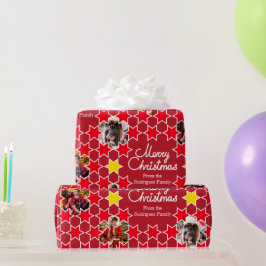 Schoppen van rode kerstfoto's cadeaupapier