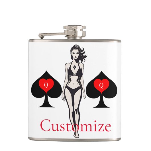 Schoppenkoningin Tarot Kaart Thunder_Cove Heupfles (Voorkant)