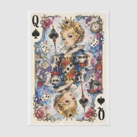 Schoppenkoningin Wonderland Decoupage Tissuepapier (Voorkant)