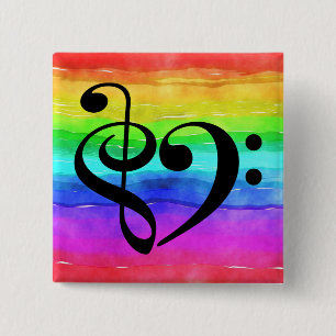 Schorf-bass Clef Musical Heart Rainbow Stripe Vierkante Button 5,1 Cm
