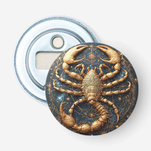 Schorpioen boven een gedetailleerde gouden astrale button flesopener