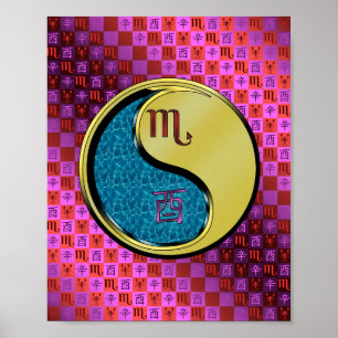 Schorpioen en metalen haan poster