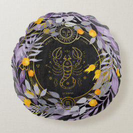 Schorpioen Floral Krans met Zodiac Symbool Rond Kussen
